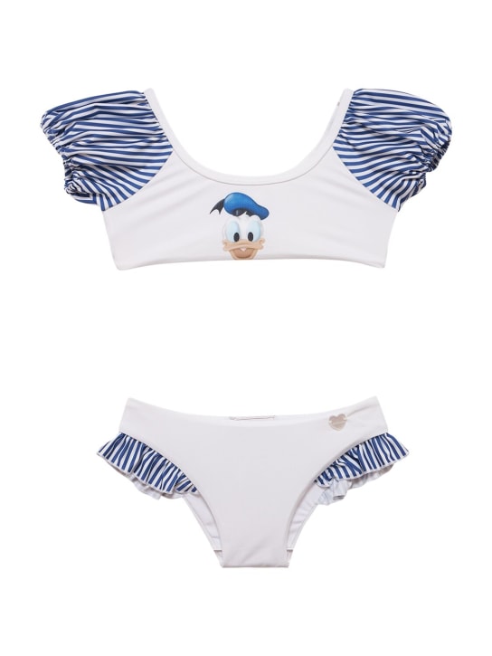 Monnalisa: Bikini de lycra con volantes - Blanco/Azul - kids-girls_0 | Luisa Via Roma