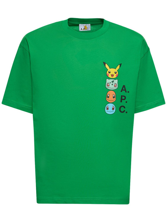A.P.C.: T-shirt en coton biologique A.P.C. x Pokémon - Vert - men_0 | Luisa Via Roma