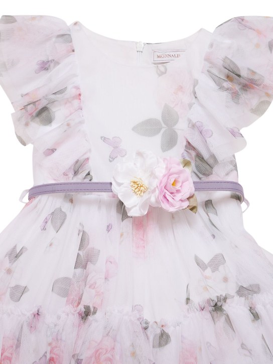 Monnalisa: Printed stretch tulle dress w/ ruffles - White/Multi - kids-girls_1 | Luisa Via Roma