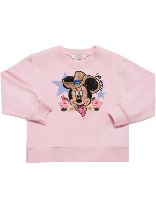 Monnalisa: Printed cotton blend crewneck sweatshirt - Pink - kids-girls_0 | Luisa Via Roma