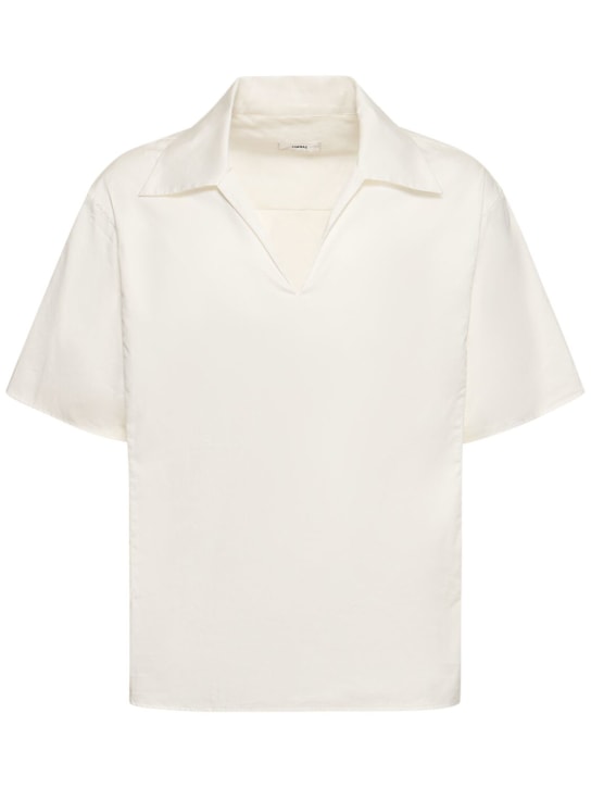 Deep V-Neck Collared Shirt in White