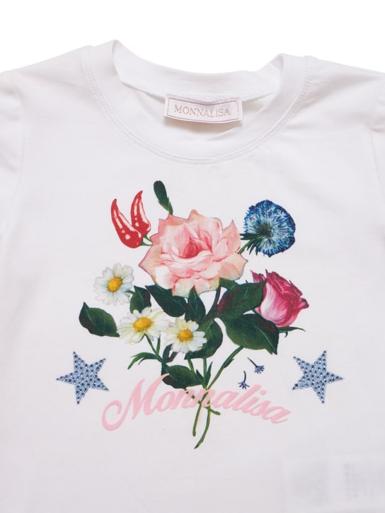 Monnalisa: Printed cotton blend jersey t-shirt - Beyaz - kids-girls_1 | Luisa Via Roma