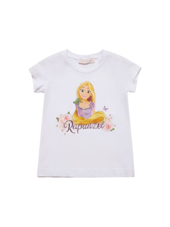 Monnalisa: Rapunzel printed cotton jersey t-shirt - Beyaz - kids-girls_0 | Luisa Via Roma