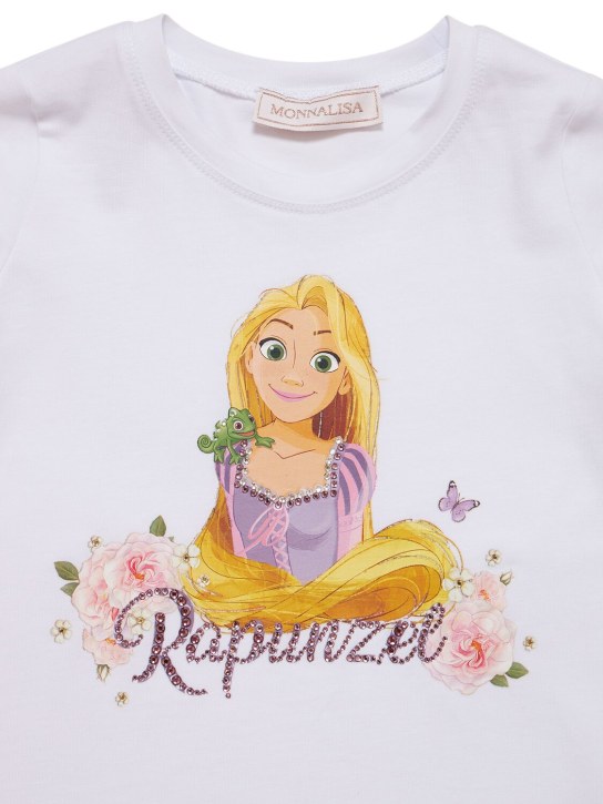 Monnalisa: Rapunzel printed cotton jersey t-shirt - Beyaz - kids-girls_1 | Luisa Via Roma