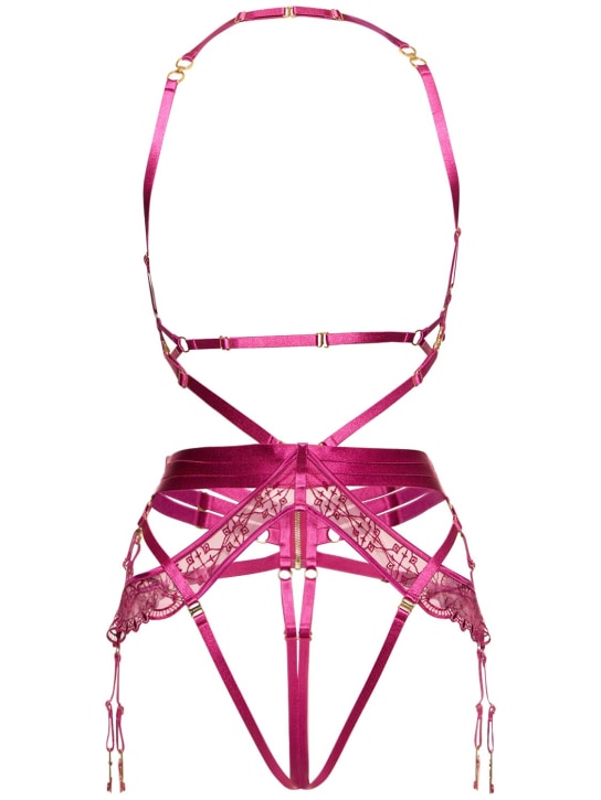 Bordelle: Mari suspender harness w/strap details - Purple - women_0 | Luisa Via Roma