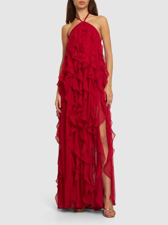 Patbo: Ruffle halter neck maxi dress - Red - women_1 | Luisa Via Roma