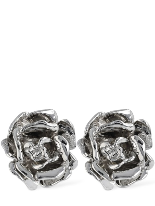 Blumarine: Rose stud earrings - Silver - women_0 | Luisa Via Roma