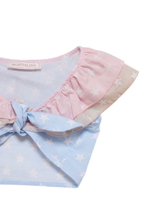 Monnalisa: Cotton muslin top & shorts w/ruffles - Pink/Light Blue - kids-girls_1 | Luisa Via Roma