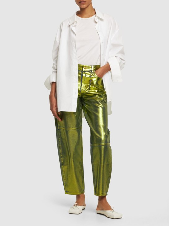 GANNI: Foil coated denim jeans - Green - women_1 | Luisa Via Roma