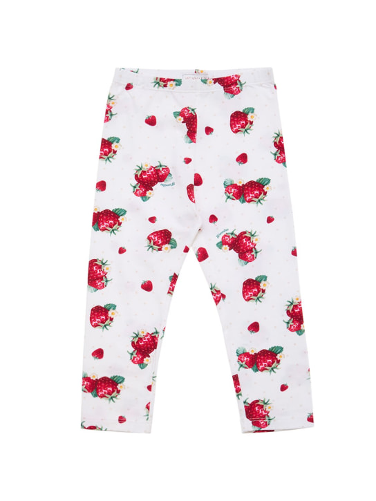 Monnalisa: Printed cotton jersey leggings - Beyaz/Kırmızı - kids-girls_0 | Luisa Via Roma