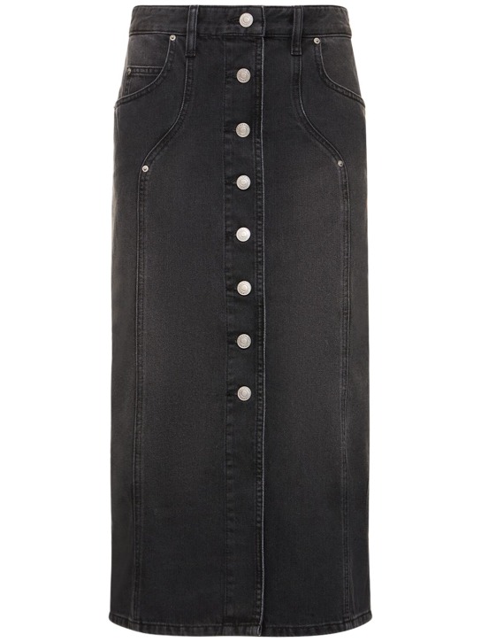 Marant Etoile: Falda larga de denim de algodón - Negro Lavado - women_0 | Luisa Via Roma