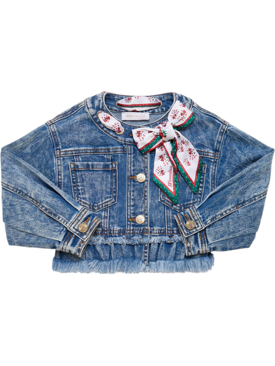 Monnalisa: Cotton denim jacket w/bow - Açık Mavi - kids-girls_0 | Luisa Via Roma