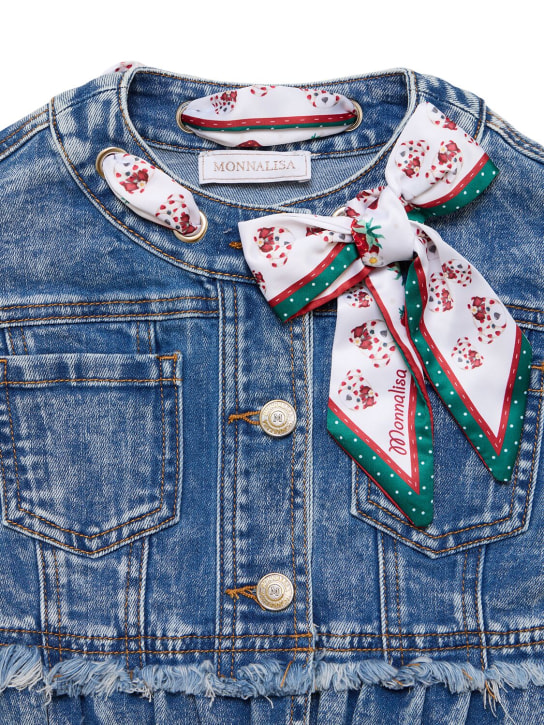 Monnalisa: Cotton denim jacket w/bow - Açık Mavi - kids-girls_1 | Luisa Via Roma