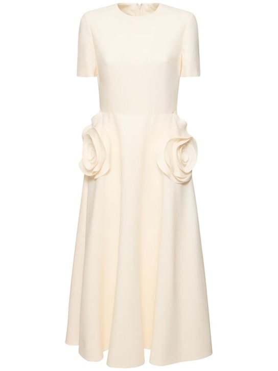 Valentino: Wool & silk crepe roses midi dress - Ivory - women_0 | Luisa Via Roma