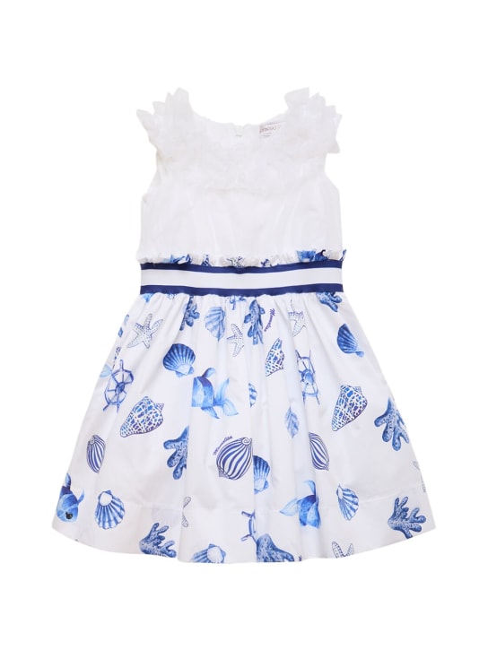 Monnalisa: Printed cotton satin dress - Beyaz - kids-girls_0 | Luisa Via Roma