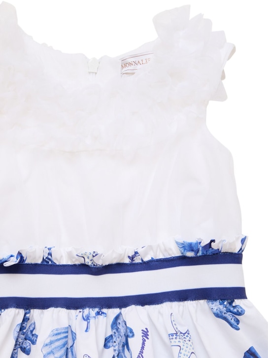 Monnalisa: Vestido de satén de algodón estampado - Blanco - kids-girls_1 | Luisa Via Roma