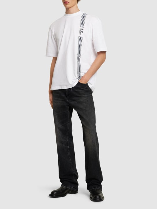 Ferragamo: Cotton jersey printed logo t-shirt - White/Midnight - men_1 | Luisa Via Roma