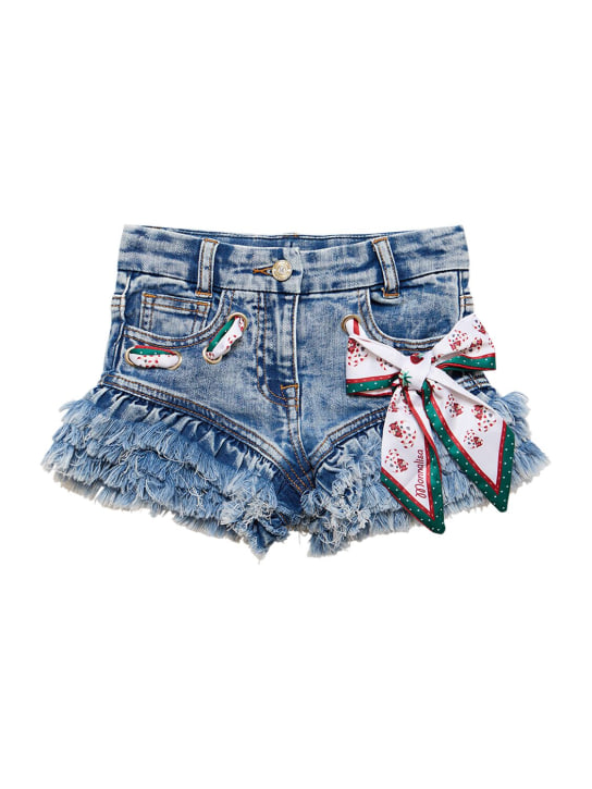 Monnalisa: Shorts in denim di cotone stretch - Blu - kids-girls_0 | Luisa Via Roma