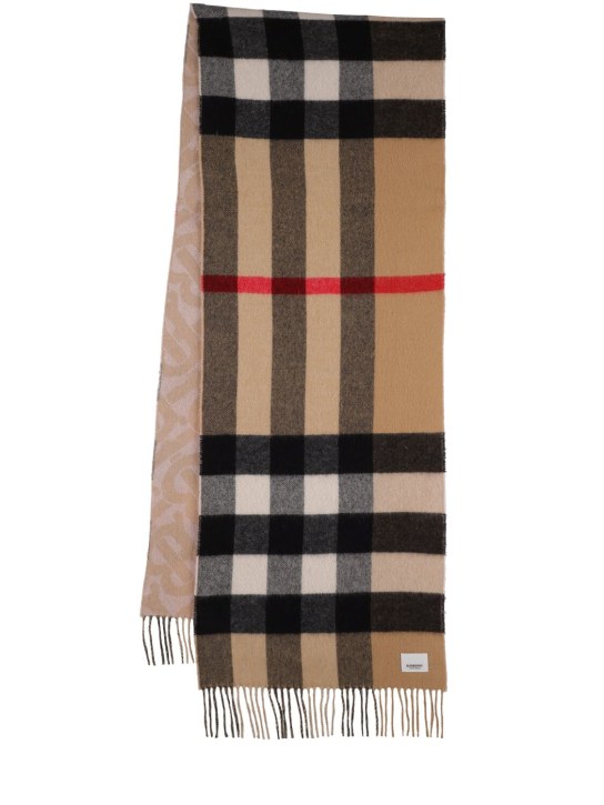 Burberry: Half mega TB & check cashmere scarf - Alabaster - women_0 | Luisa Via Roma