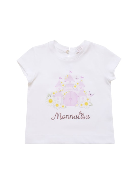 Monnalisa: 프린티드 코튼 저지 티셔츠 - 화이트 - kids-girls_0 | Luisa Via Roma