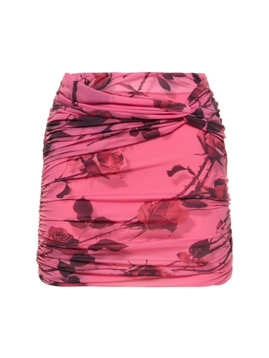 Blumarine: Rose printed draped jersey mini skirt - Multi/Pink - women_0 | Luisa Via Roma