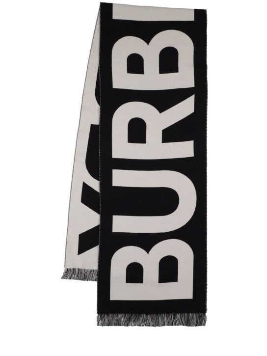 Burberry: Logo knit wool scarf - Black - women_0 | Luisa Via Roma