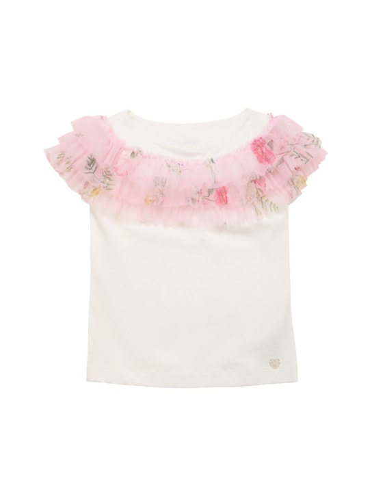 Monnalisa: Cotton jersey t-shirt w/ ruffles - Beyaz - kids-girls_0 | Luisa Via Roma