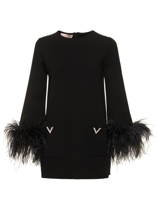 Valentino: 羽毛装饰弹力卡迪长款上衣 - 黑色 - women_0 | Luisa Via Roma