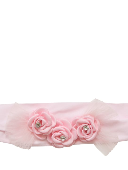 Monnalisa: Stretch cotton jersey headband w/flowers - Pink - kids-girls_1 | Luisa Via Roma