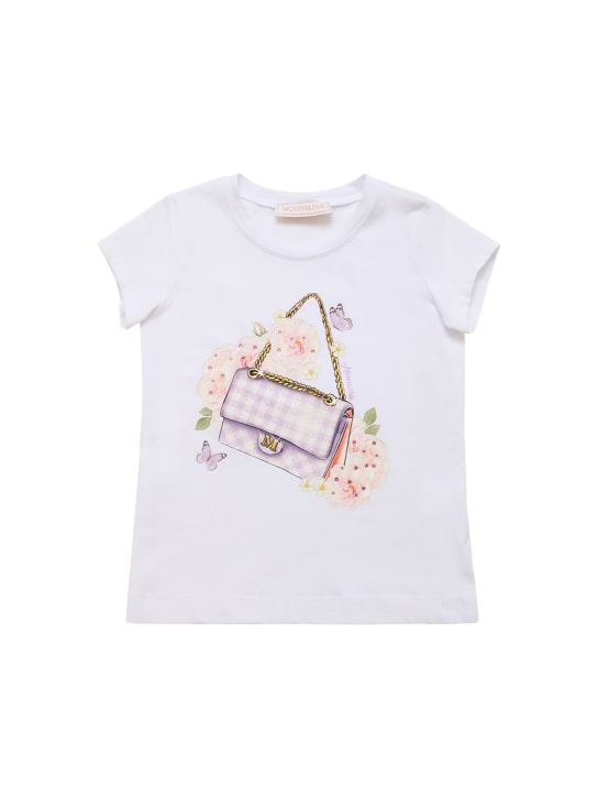 Monnalisa: Camiseta de jersey de algodón estampada - Blanco - kids-girls_0 | Luisa Via Roma
