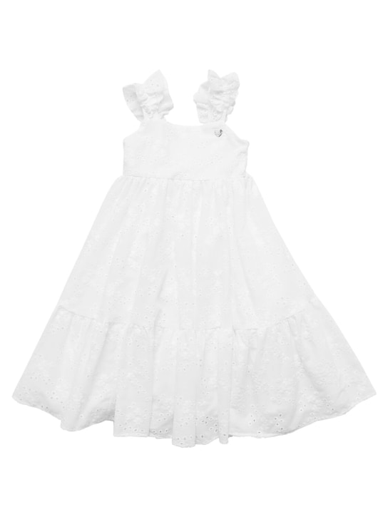 Monnalisa: Embroidery cotton muslin dress - Beyaz - kids-girls_0 | Luisa Via Roma