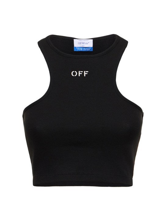 Off-White: Crop top en coton mélangé à logo - Noir - women_0 | Luisa Via Roma