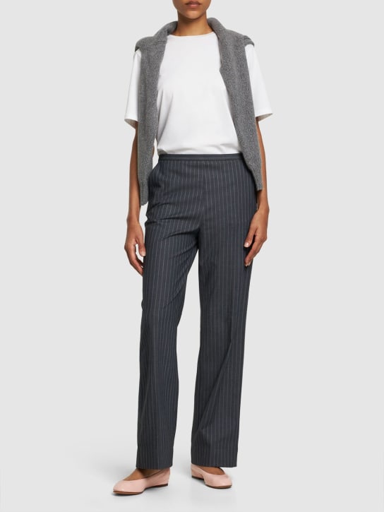GANNI: Midrise stretch tech pinstripe pants - Grey - women_1 | Luisa Via Roma