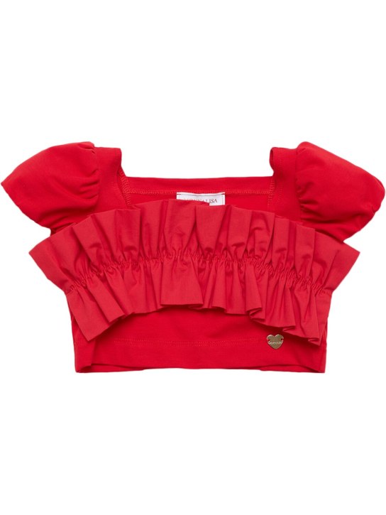 Monnalisa: Cotton jersey top - Red - kids-girls_0 | Luisa Via Roma