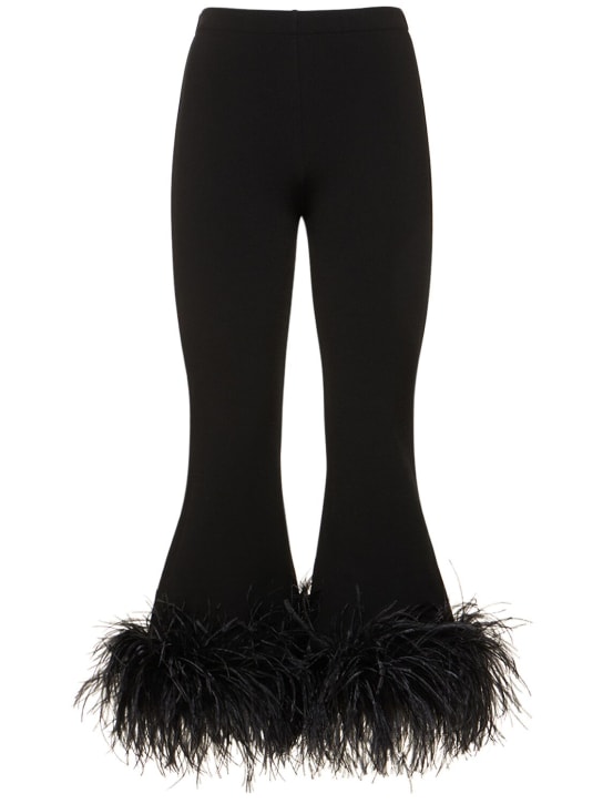 Valentino: Pantalon droit en cady stretch avec plumes - Noir - women_0 | Luisa Via Roma