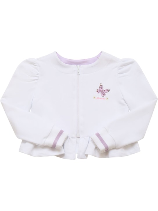 Monnalisa: Full-zip cotton blend sweatshirt - White - kids-girls_0 | Luisa Via Roma