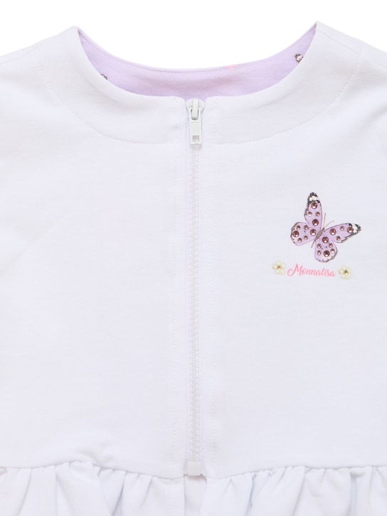 Monnalisa: Full-zip cotton blend sweatshirt - White - kids-girls_1 | Luisa Via Roma