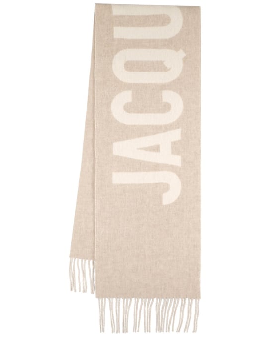 Jacquemus: L'Echarpe logo wool scarf - Beige - men_0 | Luisa Via Roma
