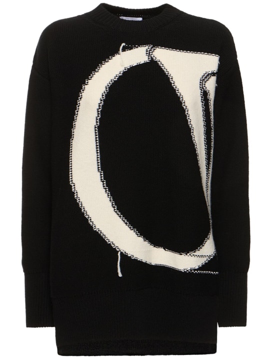 Off-White: OW maxi logo wool crewneck sweater - Siyah/Beyaz - women_0 | Luisa Via Roma