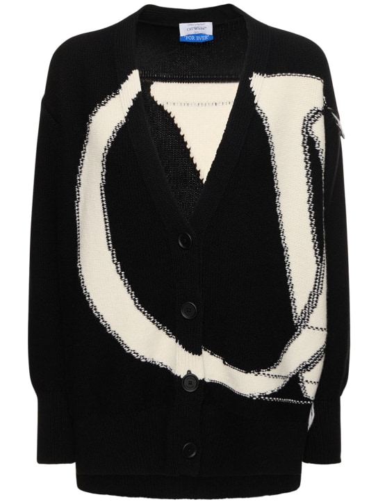 Off-White: Cardigan en laine à logo OW - Noir/Blanc - women_0 | Luisa Via Roma