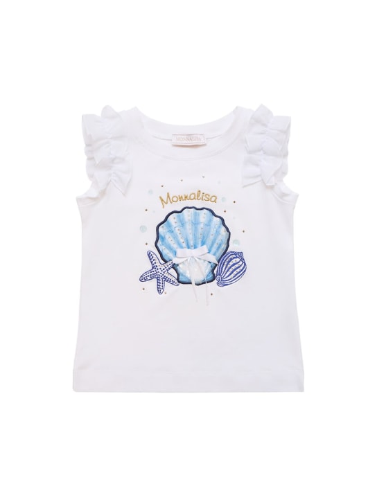 Monnalisa: Printed cotton jersey top - Beyaz - kids-girls_0 | Luisa Via Roma