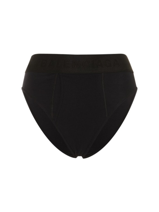Balenciaga: 棉质平纹针织运动内裤 - 黑色 - women_0 | Luisa Via Roma