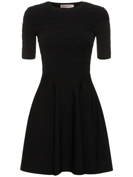 Valentino: Knit logo short sleeve mini dress - Black - women_0 | Luisa Via Roma