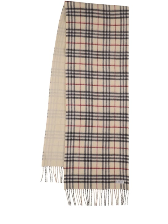 Burberry: Check printed fringed cashmere scarf - Stone - women_0 | Luisa Via Roma