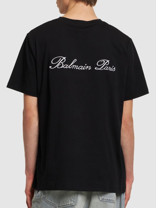 Balmain: Logo signature cotton t-shirt - men_2 | Luisa Via Roma