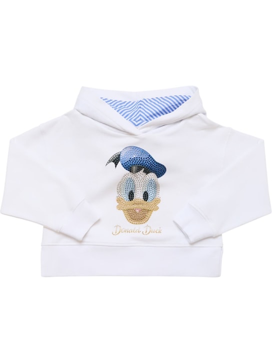 Monnalisa: Printed cotton hooded sweatshirt - Beyaz - kids-girls_0 | Luisa Via Roma