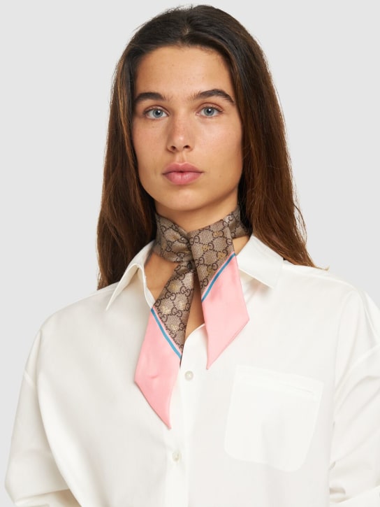 Gucci: GG Supreme printed silk twill scarf - Beige/Pink - women_1 | Luisa Via Roma