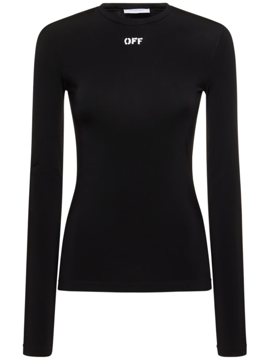 Off-White: Logo viscose blend crewneck sweater - Siyah - women_0 | Luisa Via Roma