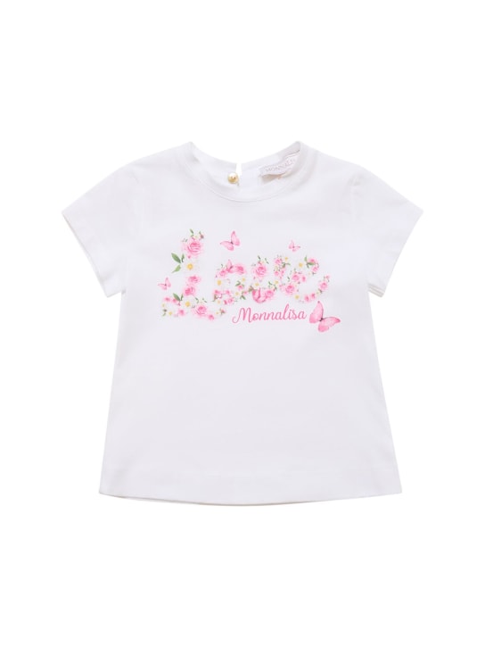 Monnalisa: Printed cotton jersey t-shirt - Beyaz - kids-girls_0 | Luisa Via Roma
