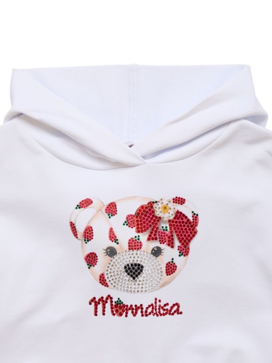 Monnalisa: Printed cotton blend hooded sweatshirt - White - kids-girls_1 | Luisa Via Roma